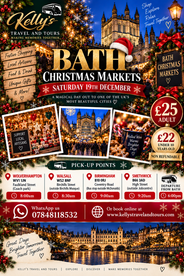 Bath Christmas Market-Saturday 19th December Wolverhampton, Walsall, Birmingham and Smethwick (Adult)