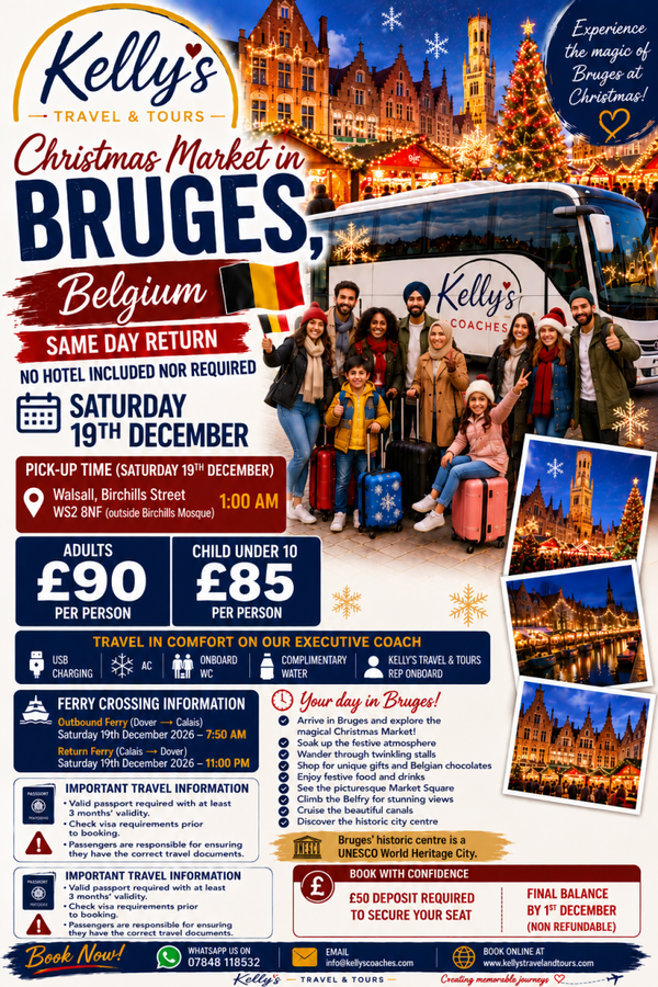 Bruges Christmas Market Day Dash -Adult ( Saturday 19th December) Walsall