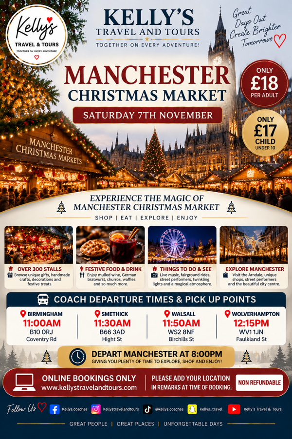 Manchester Christmas Market Saturday 7th November (Adult)