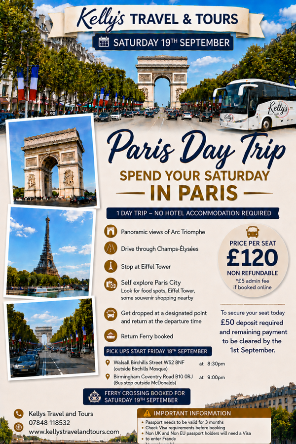 A day trip to Paris (19th September 2026)