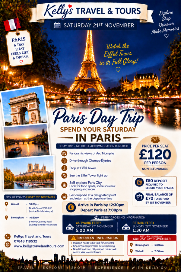 Paris Day Dash 21st November (Walsall and Birmingham)