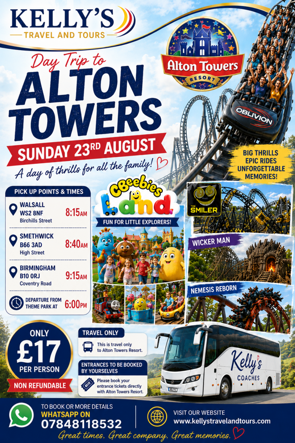 Alton Towers Sunday 23rd August (Travel Only)