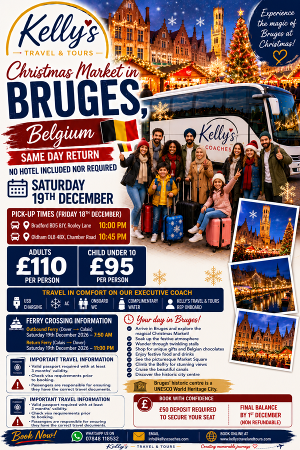 Bruges Christmas Market Day Dash Saturday 19th December  - Adult (Bradford & Oldham)(