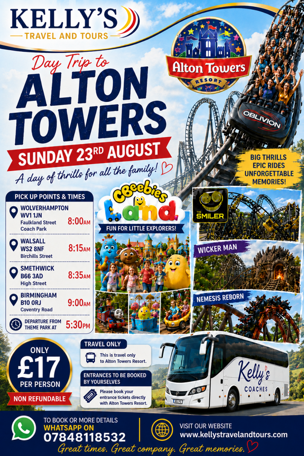 Alton Towers Sunday 23rd August (Travel Only)