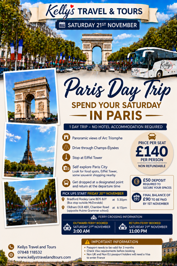 Paris Day Dash Saturday 21st November (Bradford & Oldham)