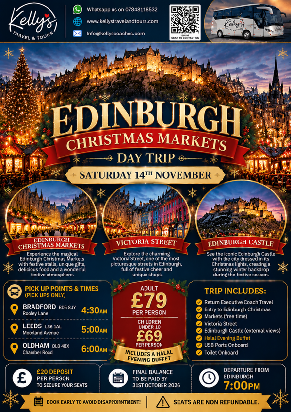 Edinburgh Christmas Markets Saturday 14th November (Bradford, Leeds & Oldham) Adult