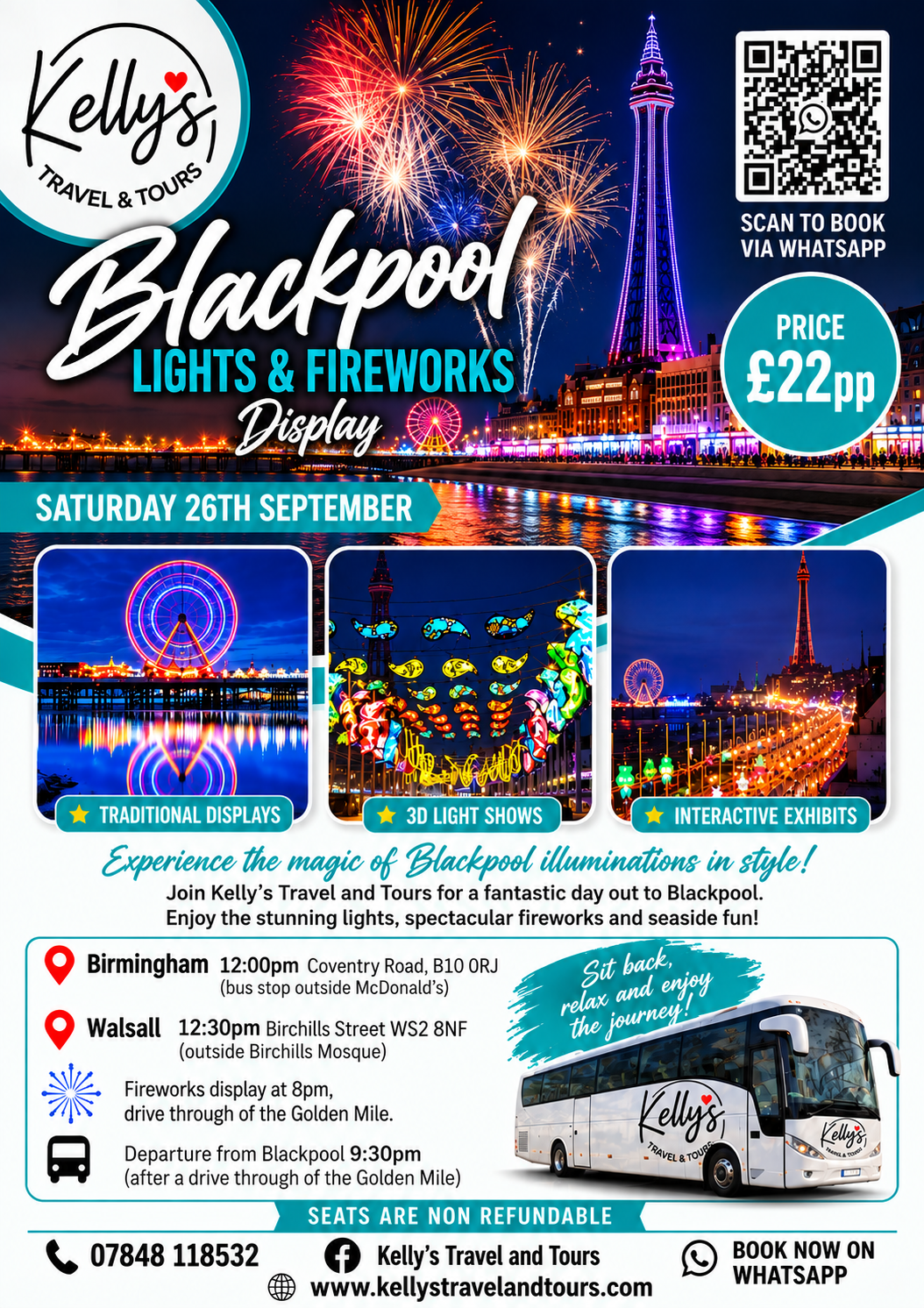 Blackpool Illuminations & Fireworks 26th September Walsall & Birmingham