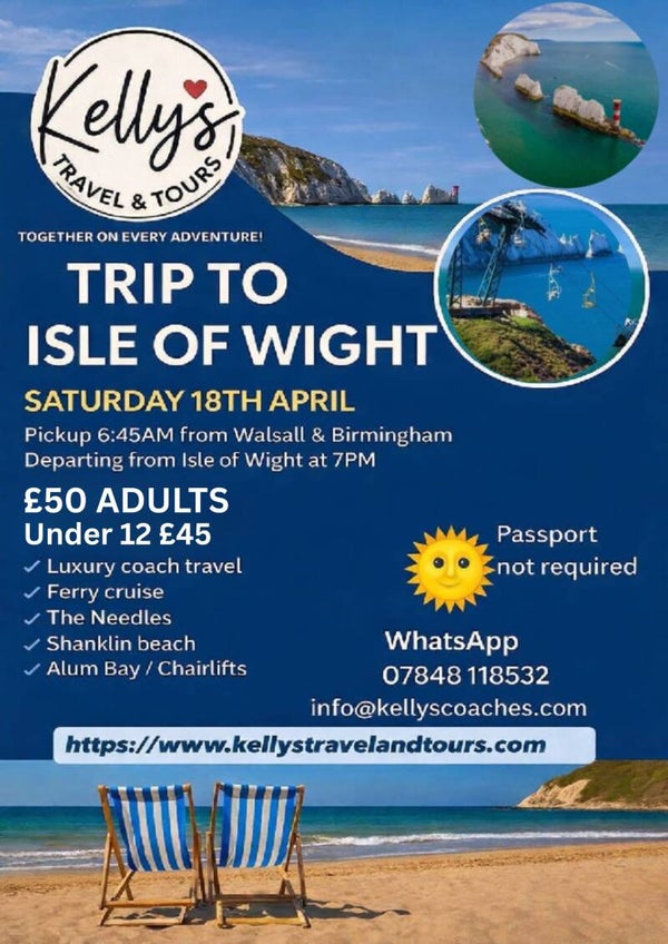 Day Trip to Isle of Wight 18th April - Adult (Walsall and Birmingham)