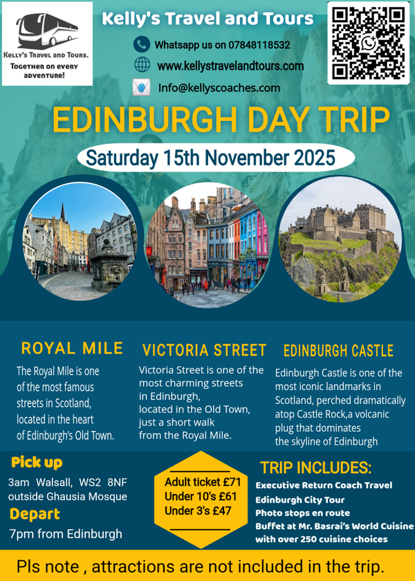 Edinburgh Day Trip Adult (Walsall and Birmingham)