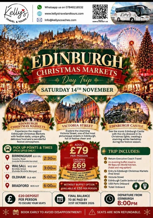 Edinburgh Christmas Markets Saturday 14th November (Adult)