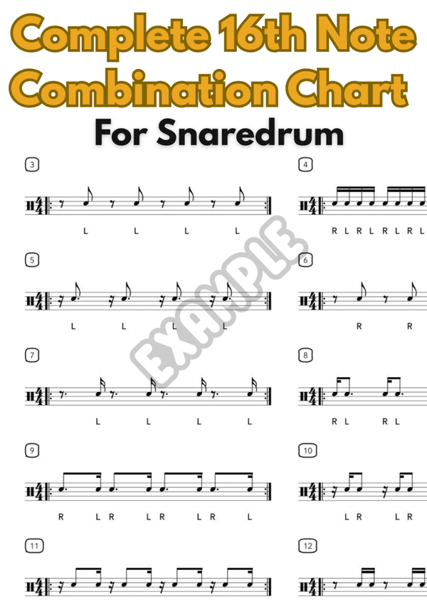 Complete 16th Note Combination Chart for Snare Drum
