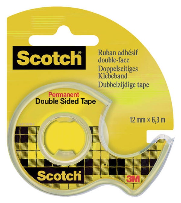 Plakband Scotch 665 12mm x 6.3m dubbelzijdig + afroller