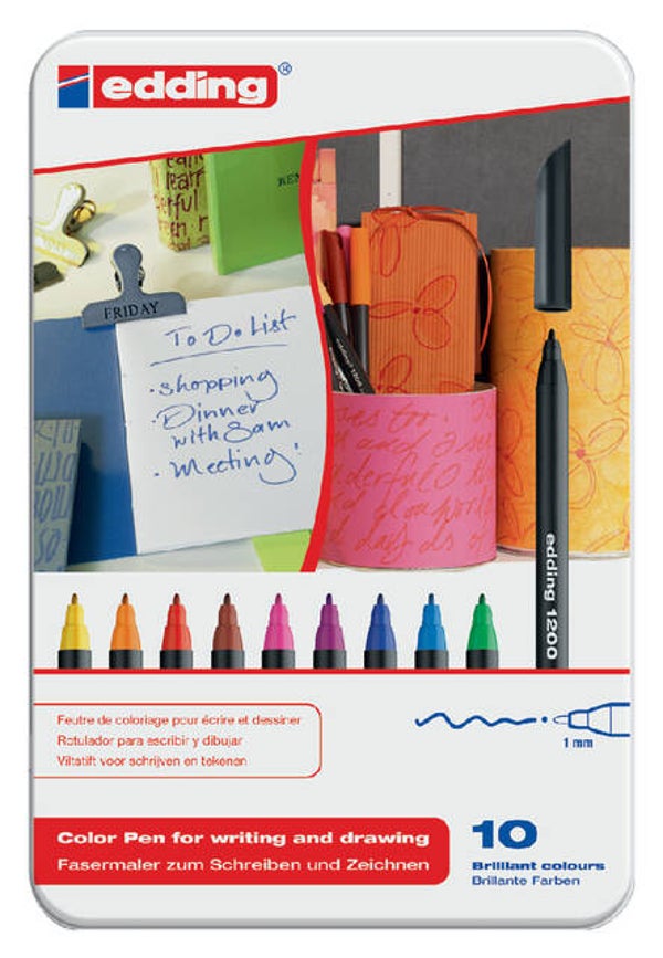 Edding Fineliner 1200 assorti 10 kleuren in blik