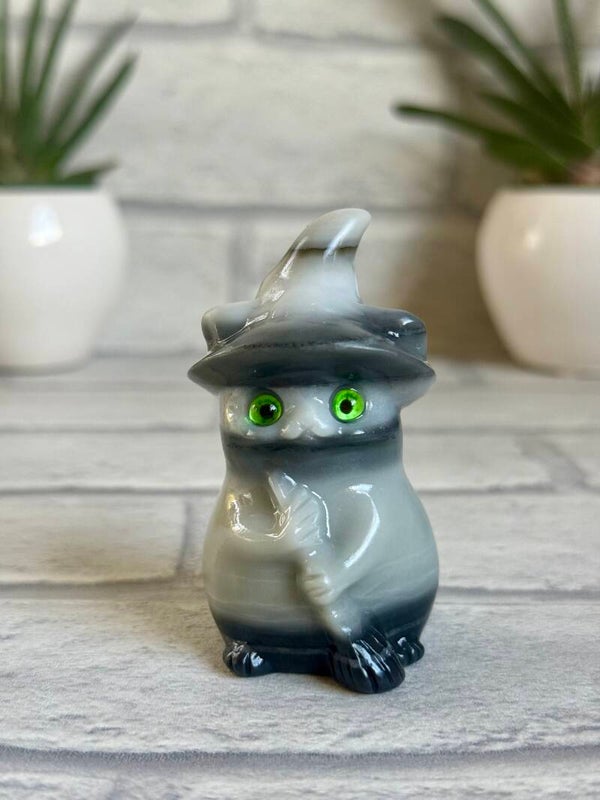 Taiji Stone Witch Cat Carving ✨