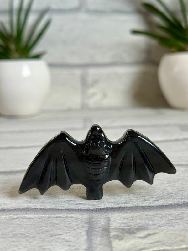 Silver Obsidian Bat Carving ✨