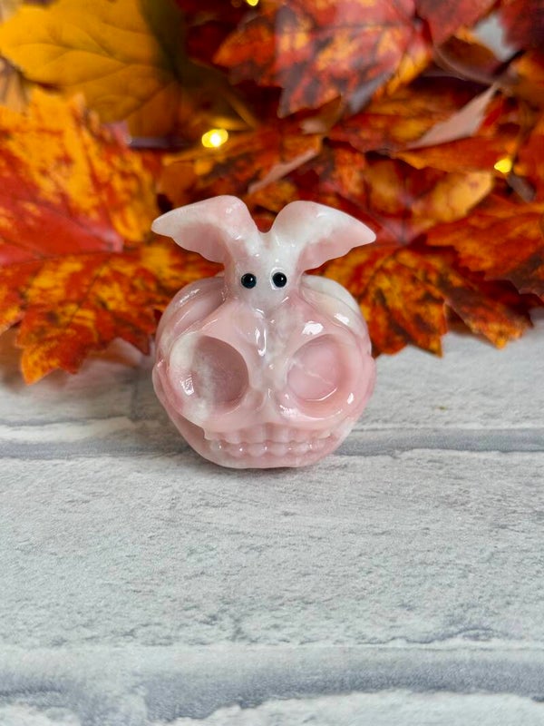 Pink Opal Pumpkin Head With Bat Carving ✨
