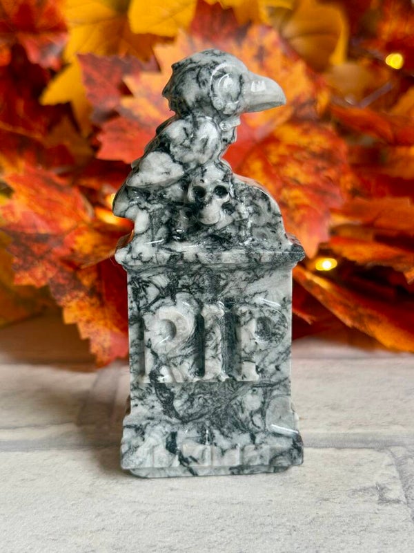 Large Fossil Jasper Gravestone Carving ✨