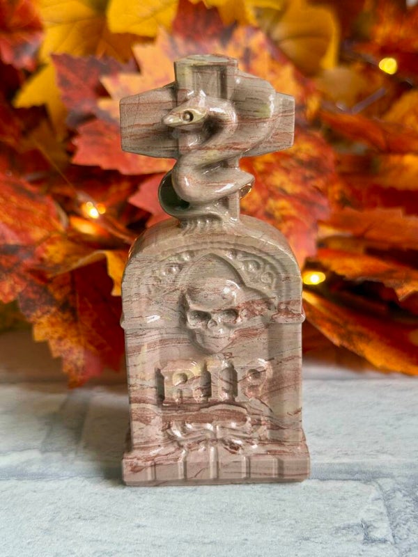 Large Fossilised Wood Gravestone Carving ✨