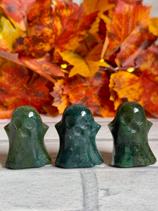 Moss Agate Ghost Carvings ✨