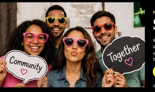 Friends and community members enjoying a photo booth