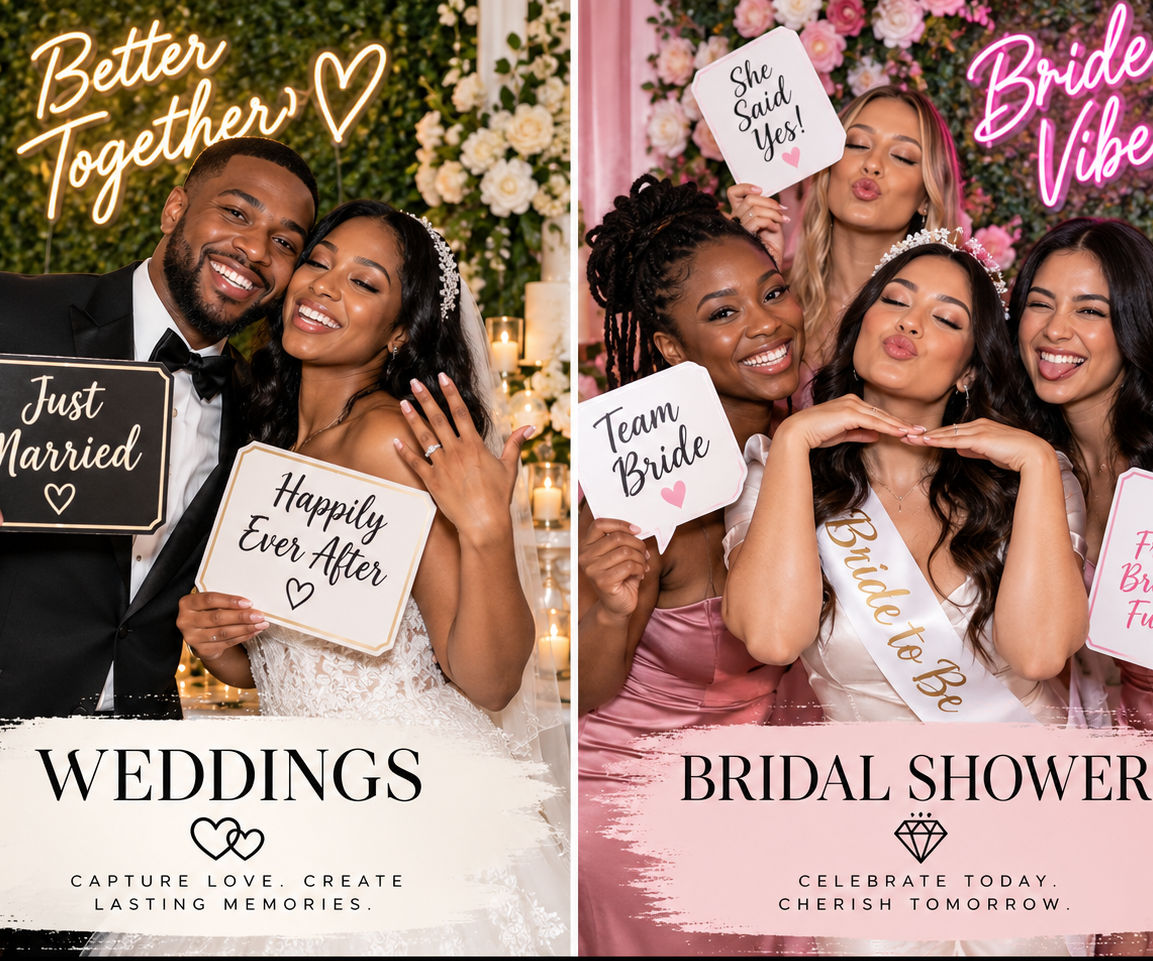 Wedding and bridal shower photo booth event