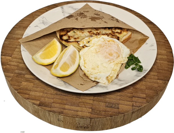 Mussel Fritter with and egg.