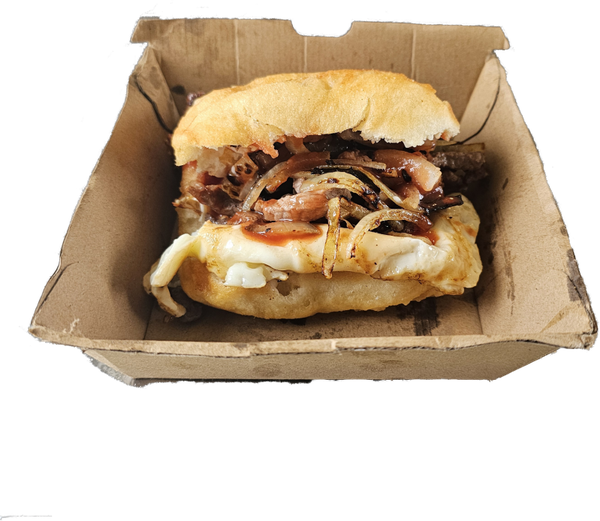 Taniwha Burger on Fried Bread.