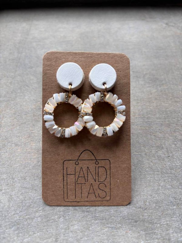 Leren steker met strass hangers (wit)