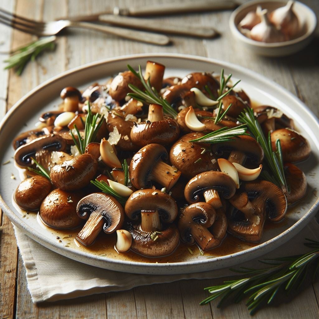 Funghi champignon saltati al rosmarino e aglio