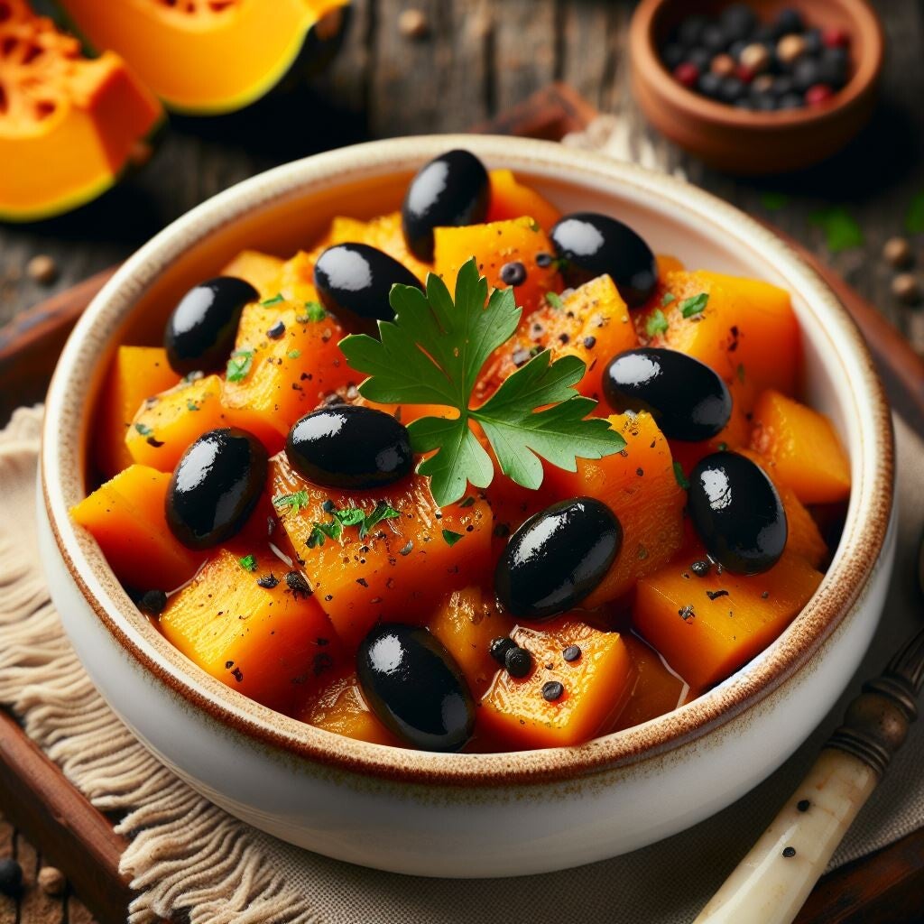 Zucca stufata con olive nere