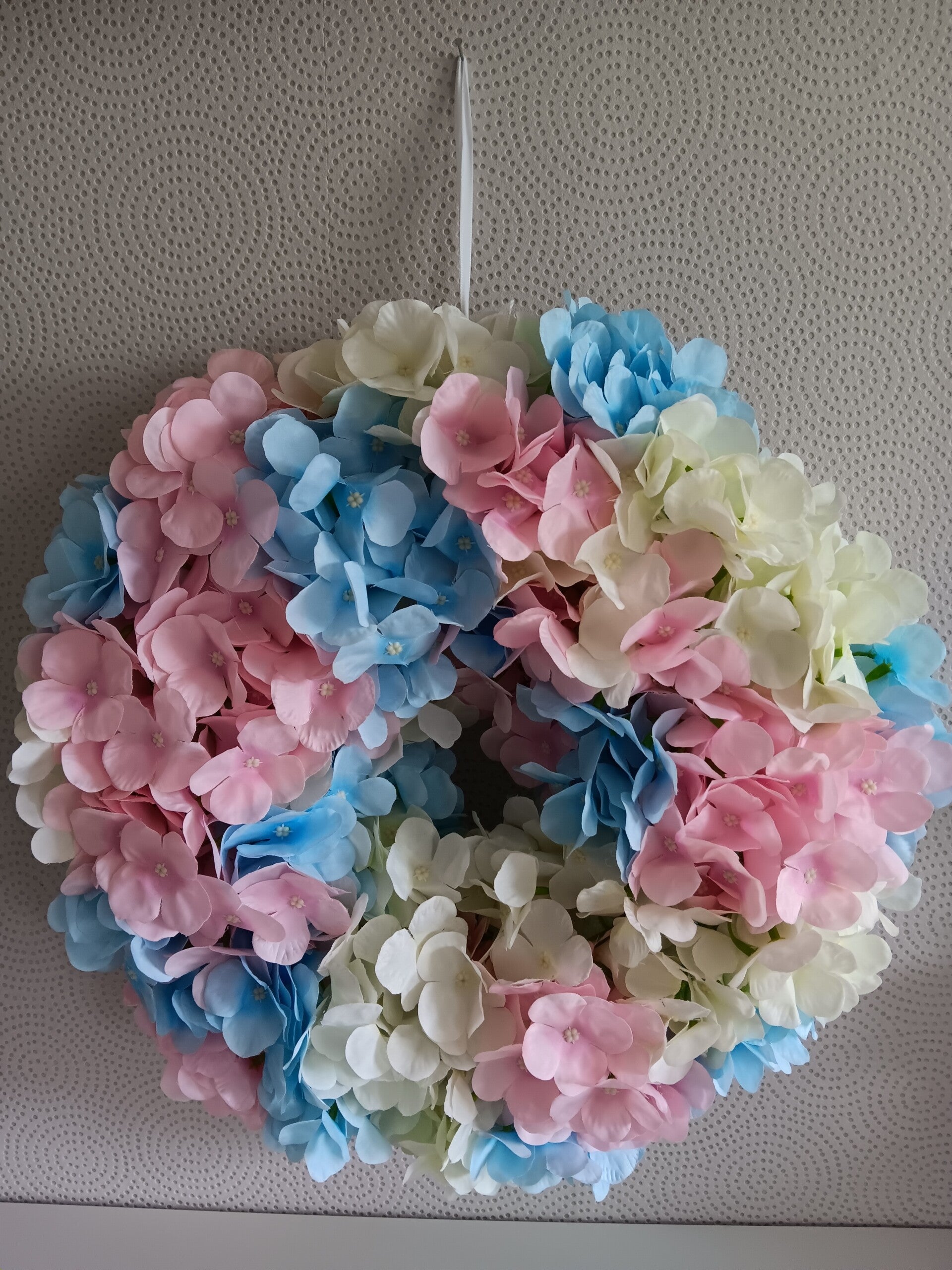 Türkranz Sommer Herbst weiß blau rosa Hortensien Kranz Dekoration 45cm Hochzeit