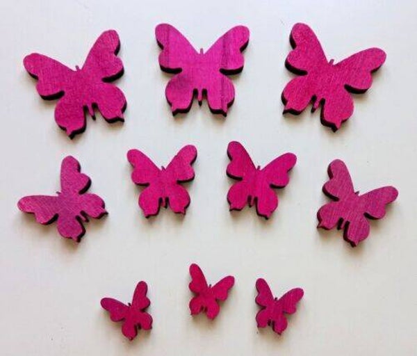 10 Schmetterlinge in pink Holz Hochzeit Kommunion 2,4 bis 6cm Florissima