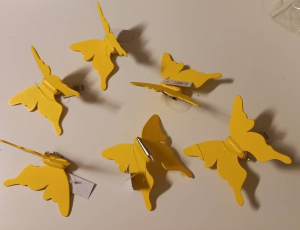 6 gelbe Schmetterlinge mit Clip aus Holz 10,7 x 10 cm Hochzeit Verlobung Taufe