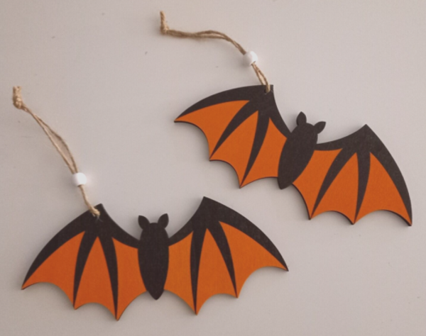 2 x Fledermaus zum Hängen aus Holz 18,5cm x 8cm (18,5cm) Halloween basteln Deko