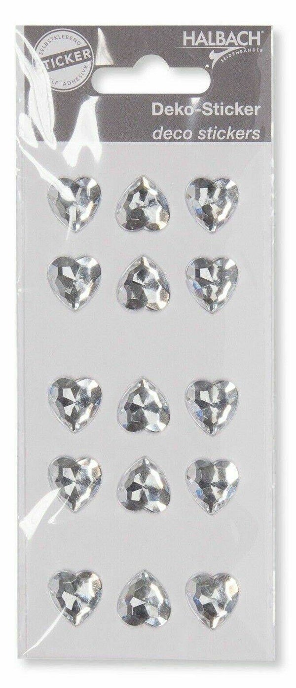Glitzerherzen Strassherzen mit Kleberückseite 15 Herzen Strass je 1,4cm Halbach