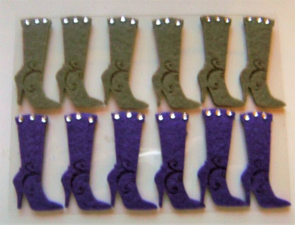 36 Filzstiefel grau und lila mit Glitzer und Klebepunkt je 5cm Stiefel Basteln