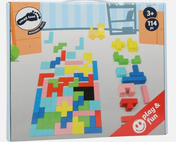 Holzpuzzle small foot 114 Teile geometrische Formen spielen lernen bauen neu