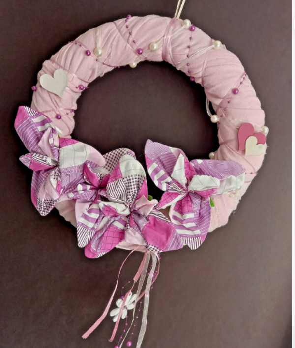 Türkranz Sommer rosa lila weiß Breite 34,5 cm Dekokranz sommerliche Dekoration