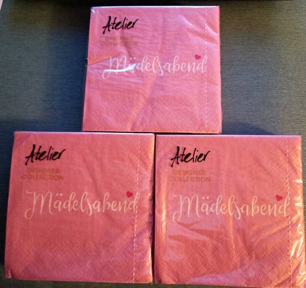 60 Servietten Schriftzug " Mädelsabend " rosa weiß 33cm x 33cm