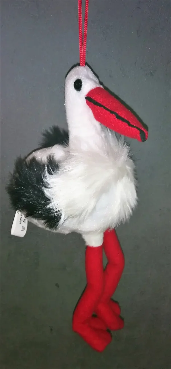 Storch aus Plüsch 27cm zum Aufhängen Geschenk Geburt Mädchen Junge basteln neu