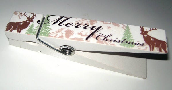 1 weihnachtliche Riesen Holzklammern je 16 cm braun grün weiß Riesenklammer neu