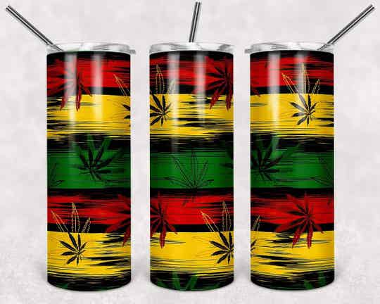 Rasta Colored Marijuana Pot Leaf Tumbler