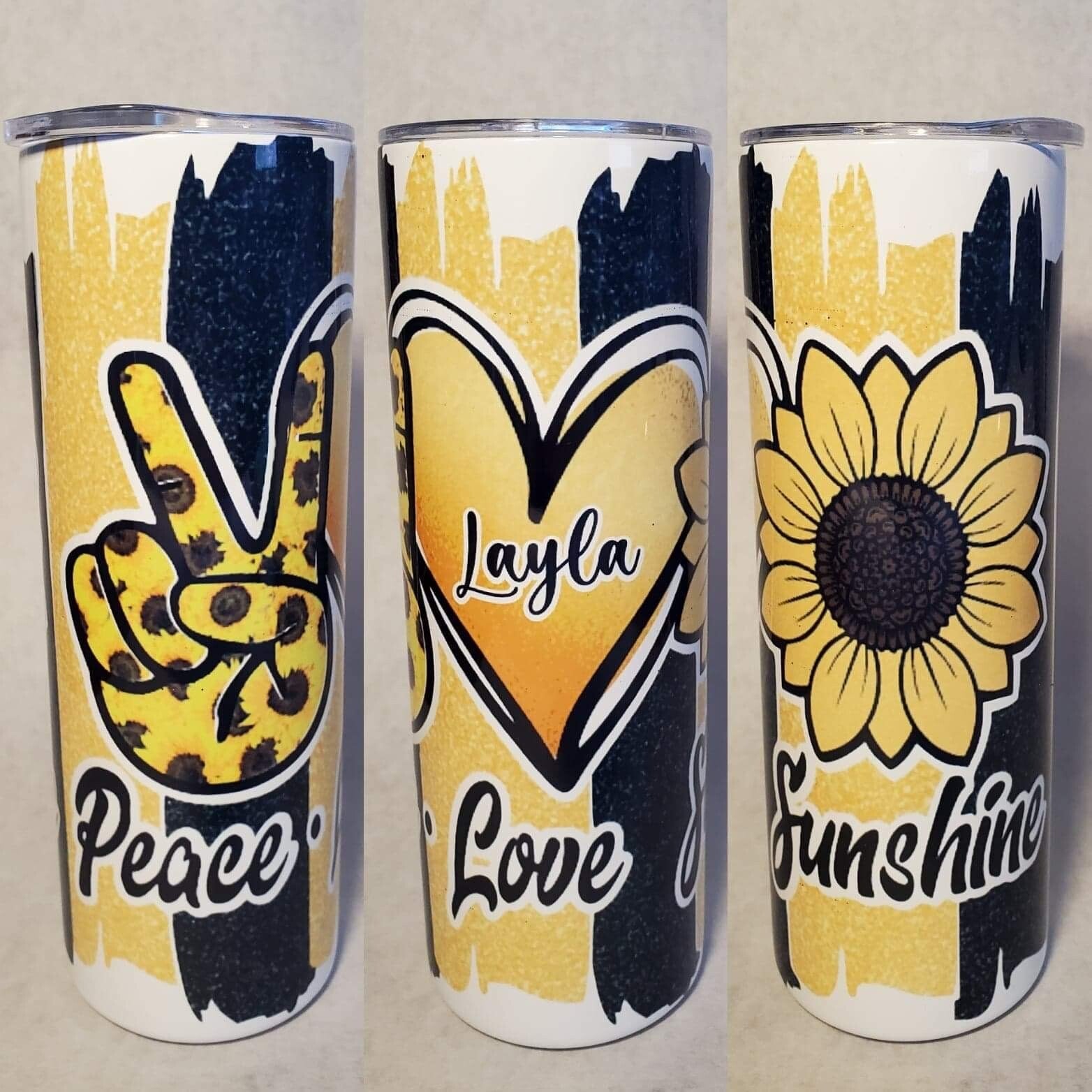 20oz customizable Peace Love Sunshine Sunflower Tumbler