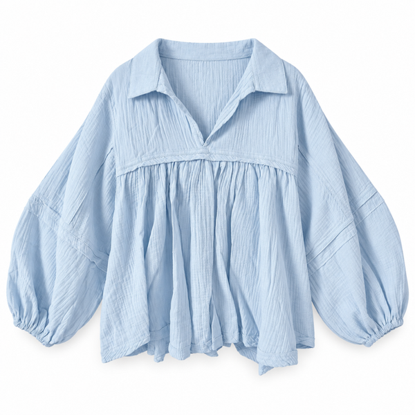 Women's Light Blue Relaxed Peasant Blouse