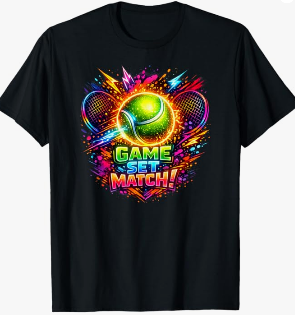 Colorful Tennis Player Ball Game Set Match Design for Men and Women Gift T-Shirt