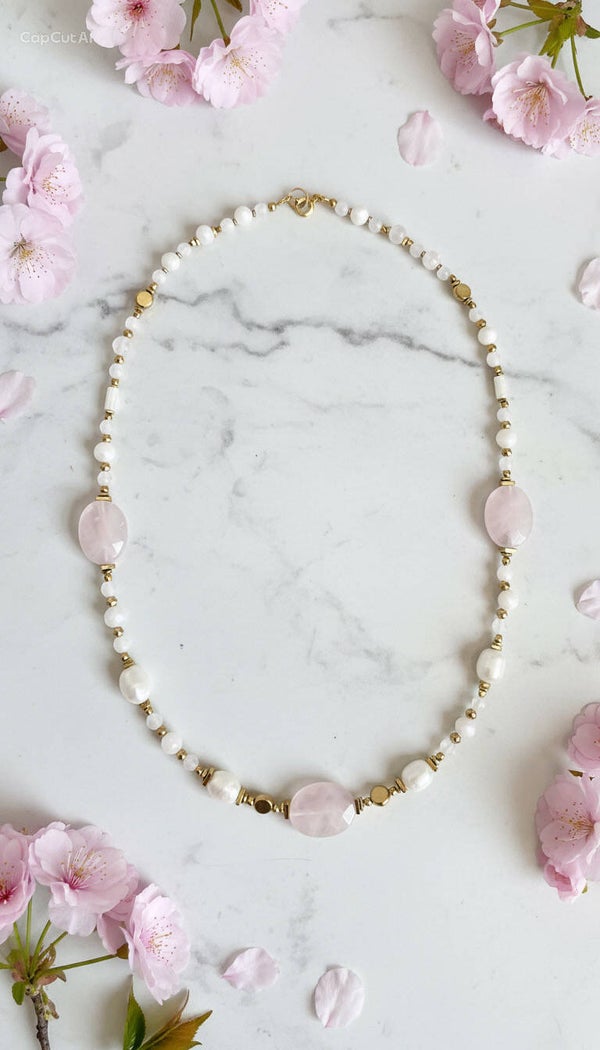 Kwarc Różowy i Perła - Naszyjnik