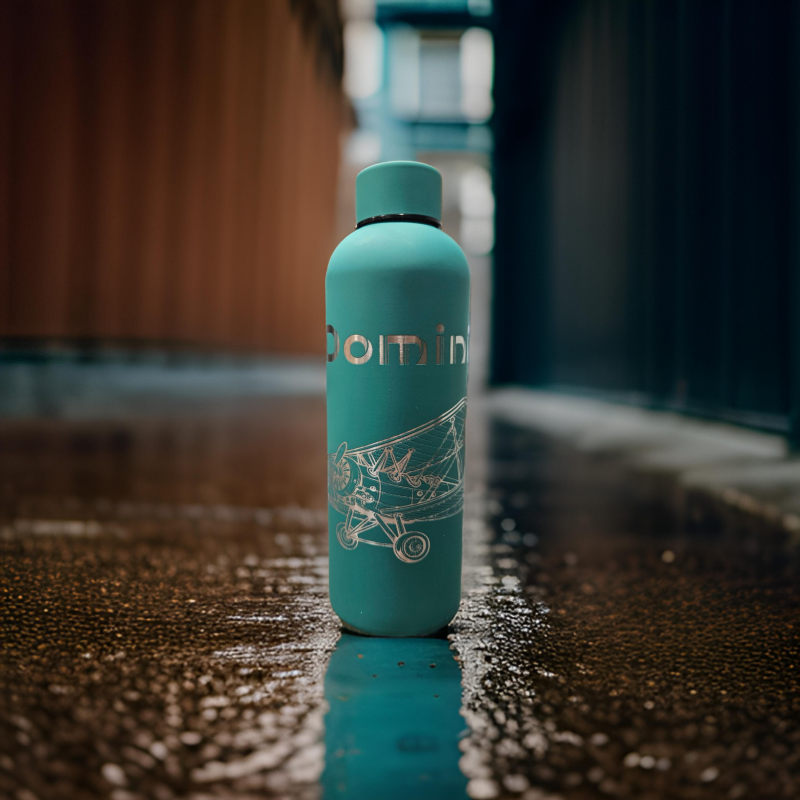 Thermo-Trinkflasche Grün Graviert 