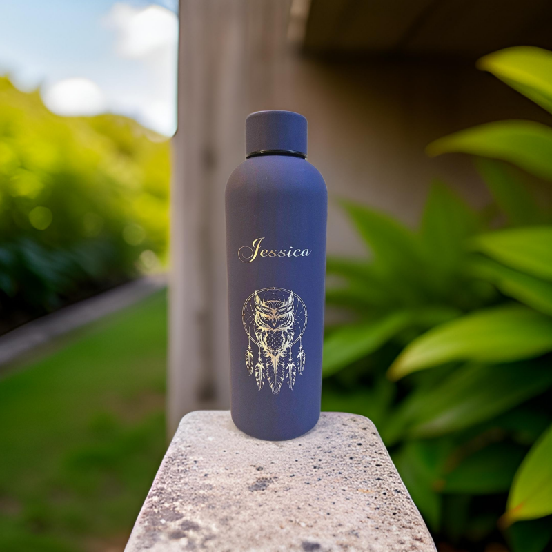 Thermo-Trinkflasche violett graviert