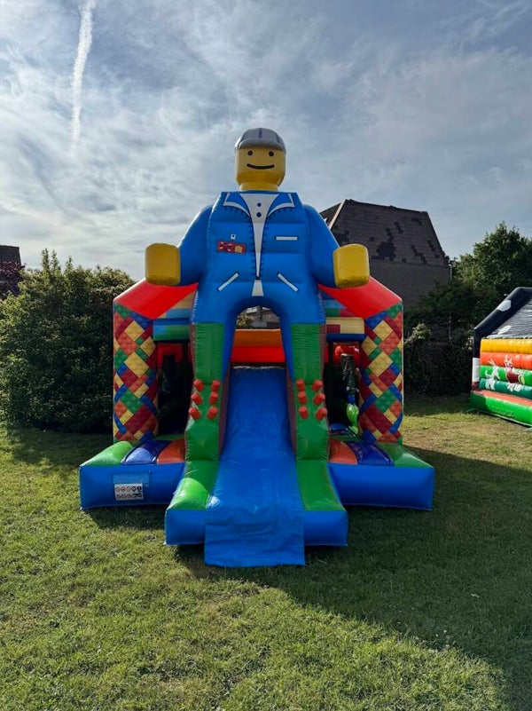 Springkussen Lego XXL met glijbaan