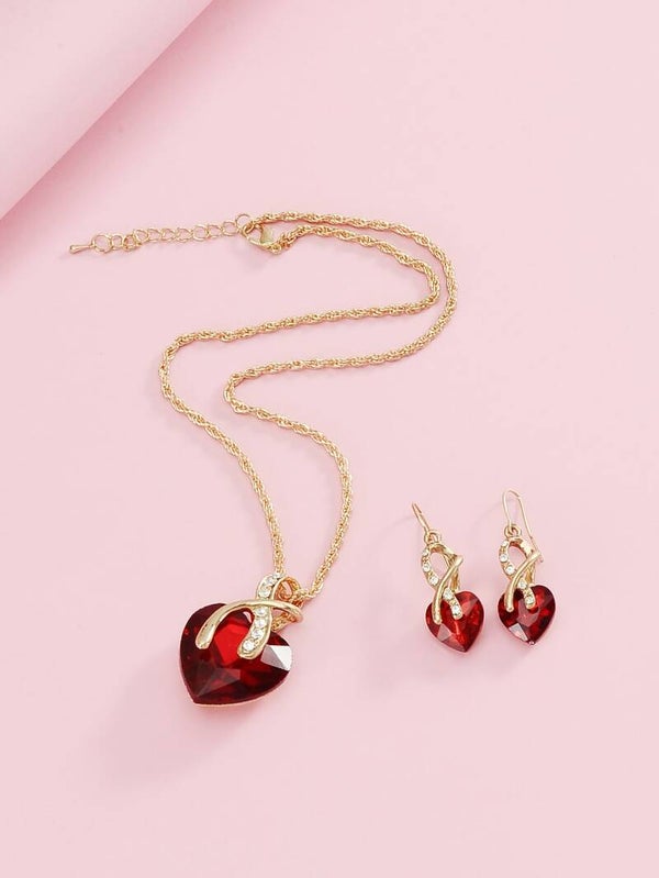 Parure de bijoux à cœur rouge